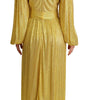 Dolce & Gabbana Yellow Crystal Mesh Pleated Maxi Dress
