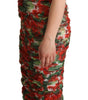Dolce & Gabbana Red Floral Print Tulle Sheath Midi Dress