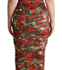 Dolce & Gabbana Red Floral Print Tulle Sheath Midi Dress