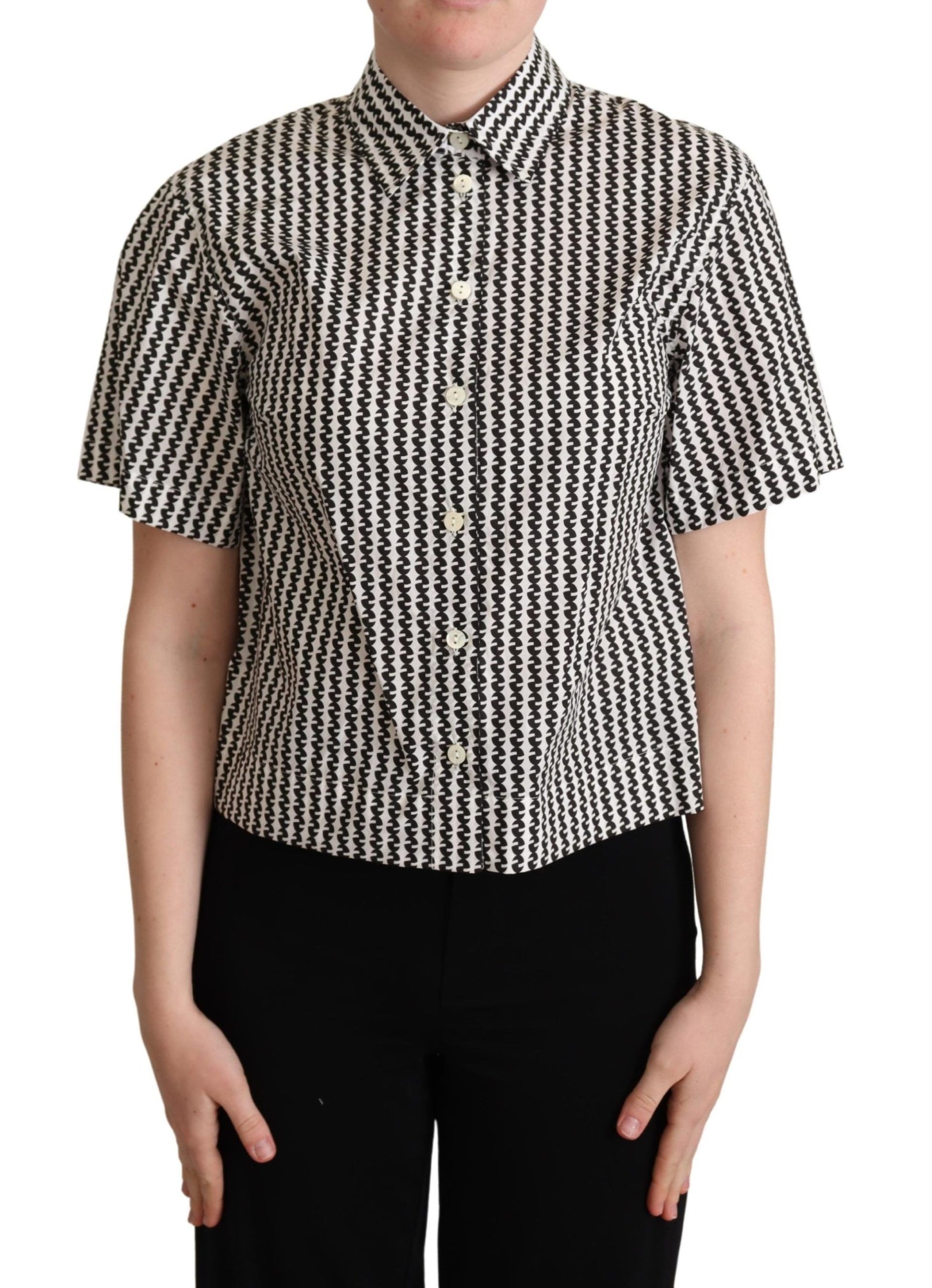 Polo élégant en coton à motifs noir et blanc Dolce & Gabbana