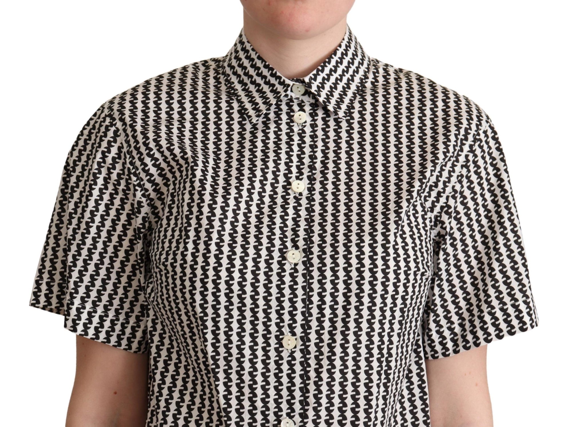 Polo élégant en coton à motifs noir et blanc Dolce & Gabbana