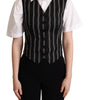 Dolce & Gabbana Black Striped Leopard Print Waistcoat Vest
