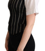 Dolce & Gabbana Black Striped Leopard Print Waistcoat Vest