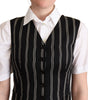 Dolce & Gabbana Black Striped Leopard Print Waistcoat Vest