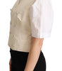Dolce & Gabbana Beige Silk Sleeveless Waistcoat Vest