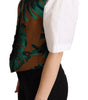 Dolce & Gabbana Green Jacquard Leaf Gold Waistcoat Vest