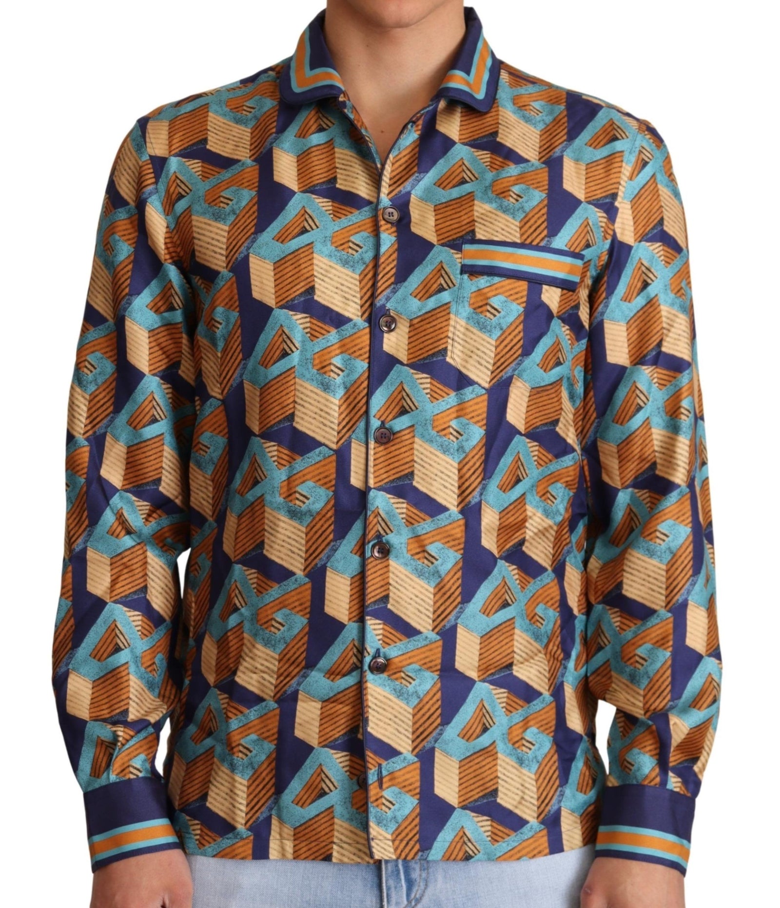 Chemise décontractée élégante en soie Dolce &amp; Gabbana avec logo DG