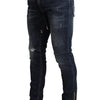 Dolce & Gabbana Blue Cotton Stretch Tattered Denim Jeans
