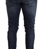 Dolce & Gabbana Blue Cotton Stretch Tattered Denim Jeans
