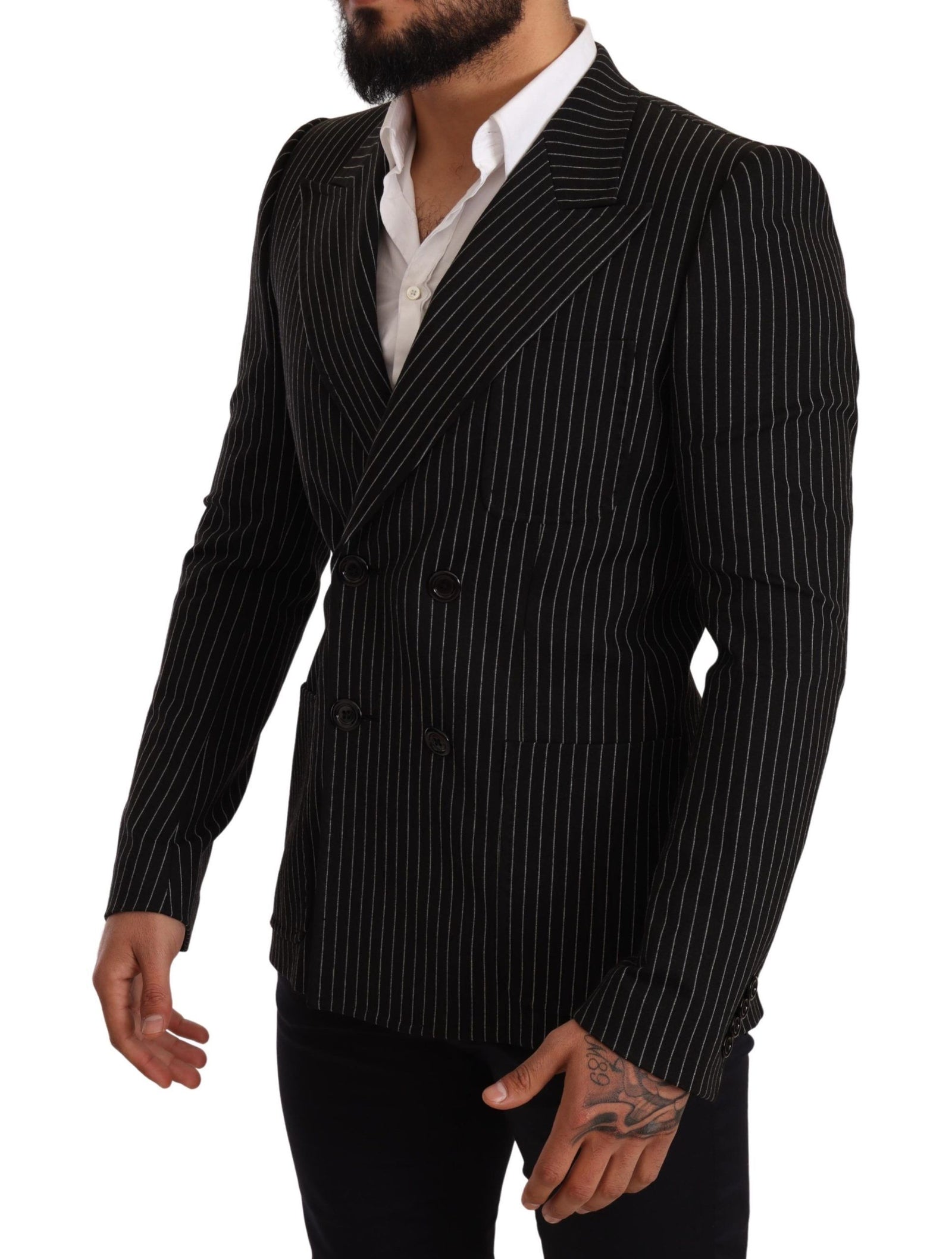 Dolce &amp; Gabbana Elegant Striped Wool Blazer with Silk Lining