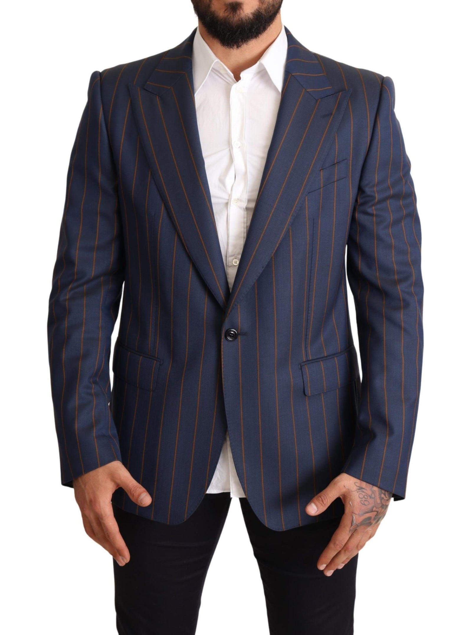 Dolce &amp; Gabbana Elegant Slim Fit Blue Striped Wool Blazer
