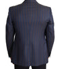 Dolce & Gabbana Blue Striped Wool Slim Fit Blazer Jacket