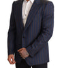 Dolce & Gabbana Blue Striped Wool Slim Fit Blazer Jacket