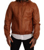 Dolce & Gabbana Brown Leather Lambskin Hooded Coat Jacket