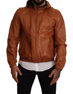 Dolce & Gabbana Brown Leather Lambskin Hooded Coat Jacket