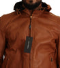 Dolce & Gabbana Brown Leather Lambskin Hooded Coat Jacket