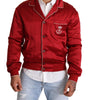 Dolce & Gabbana Red Silk Button DG Logo Bomber Jacket