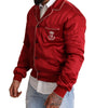 Dolce & Gabbana Red Silk Button DG Logo Bomber Jacket