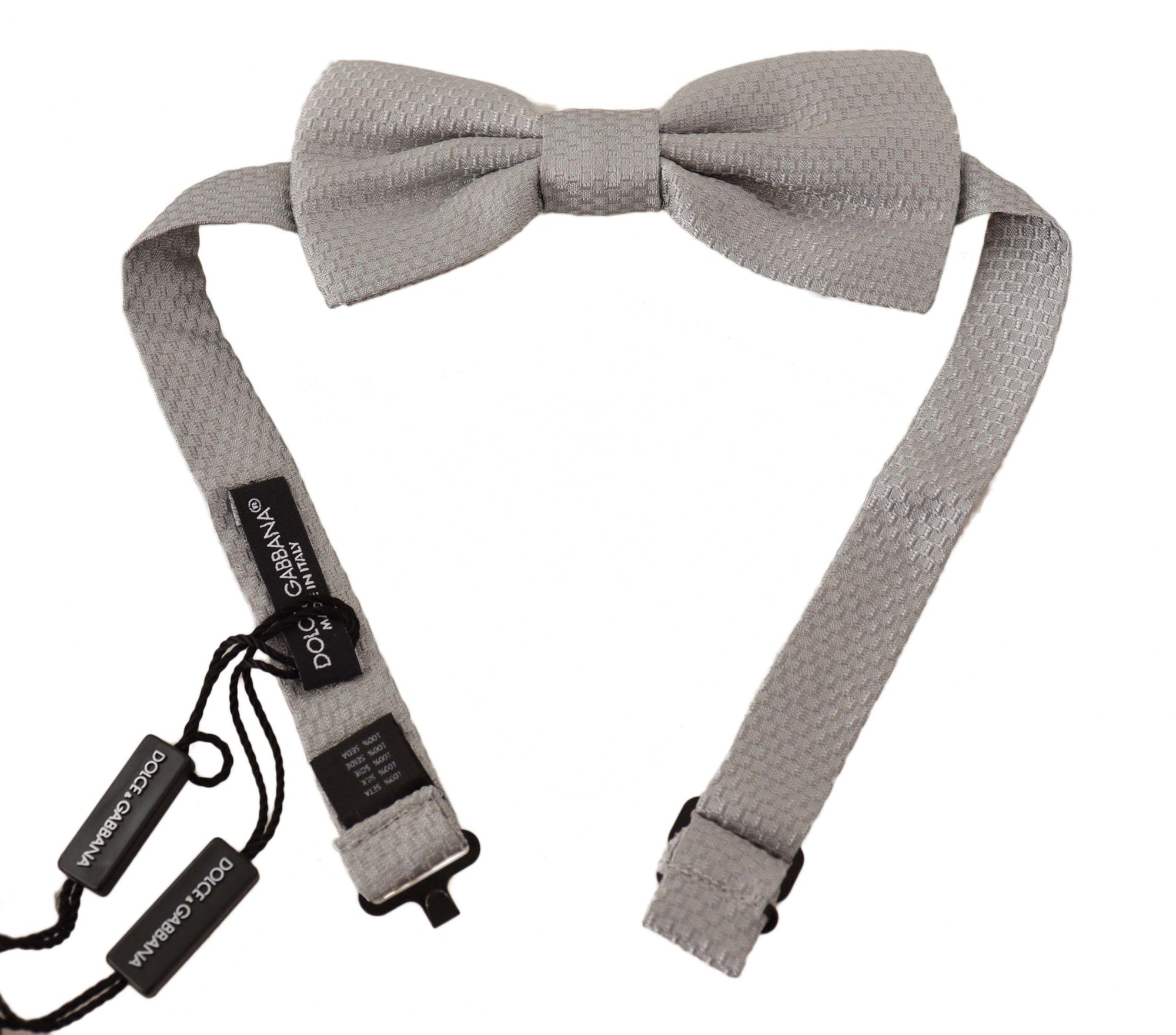 Dolce &amp; Gabbana Elegant Silver Silk Bow Tie