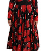 Dolce & Gabbana Black Sicily Bag Print Flared Midi Dress