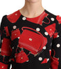 Dolce & Gabbana Black Sicily Bag Print Flared Midi Dress
