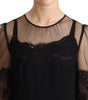 Dolce & Gabbana Black Sheer Floral Lace Crystal Maxi Dress