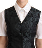Dolce & Gabbana Black Jacquard Floral Waistcoat Vest Green