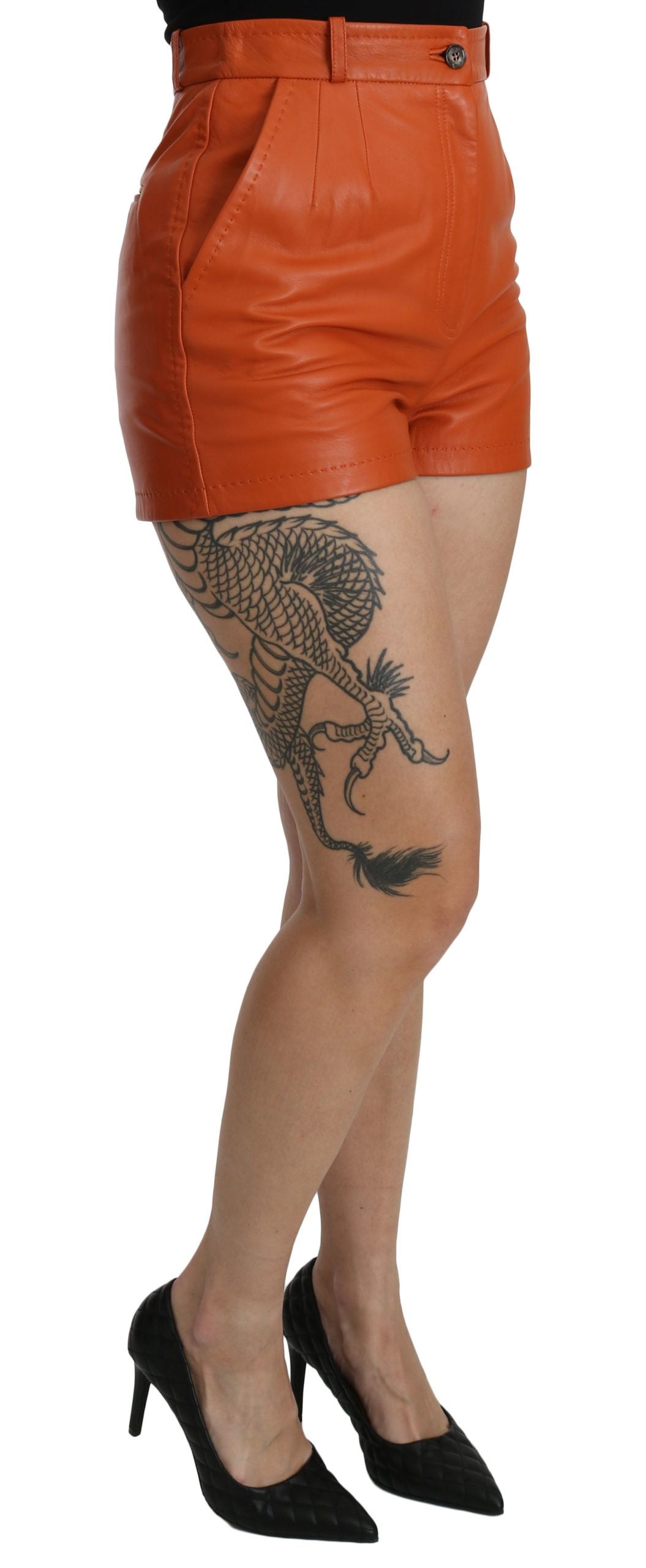 Pantalon chaud taille haute en cuir orange chic Dolce & Gabbana