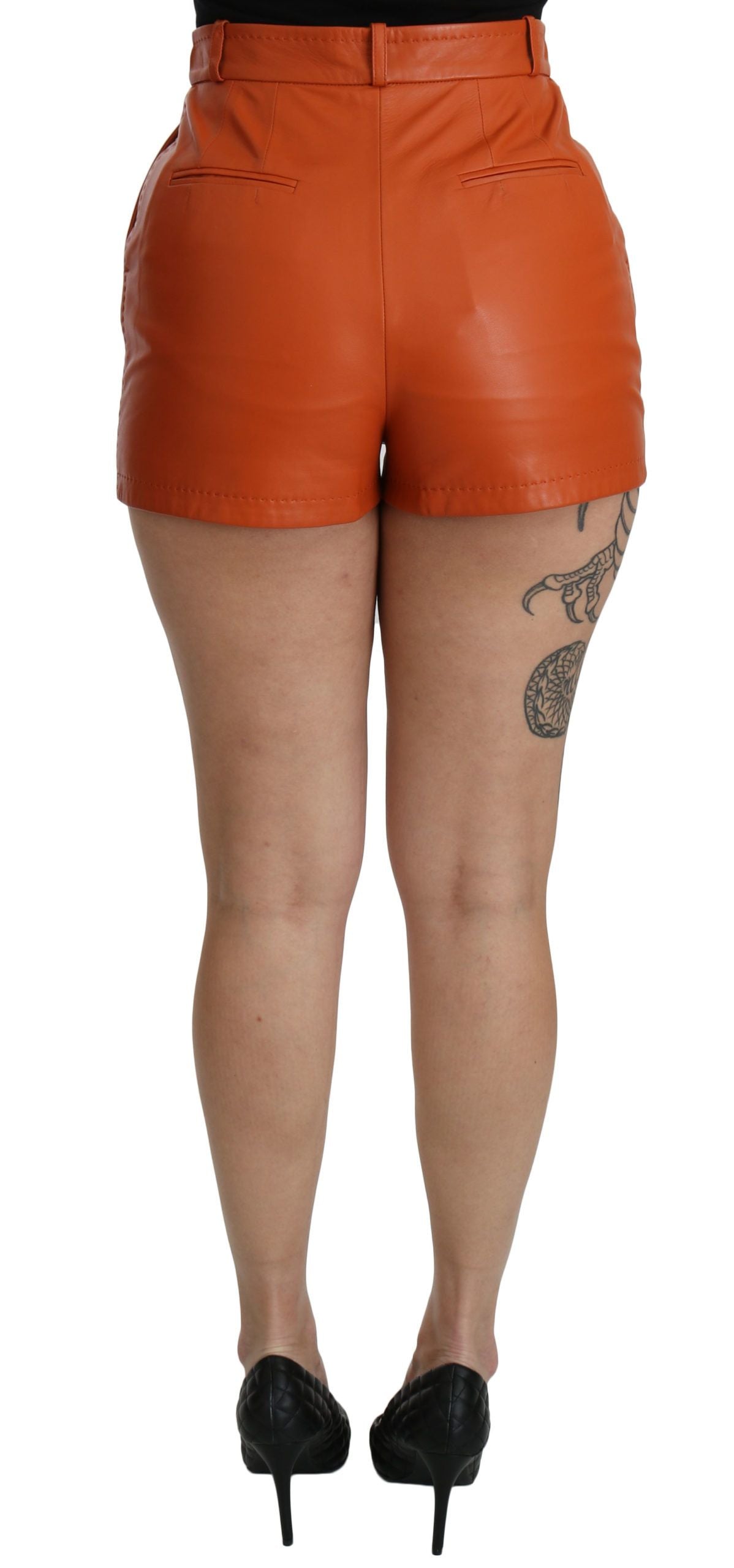 Pantalon chaud taille haute en cuir orange chic Dolce & Gabbana