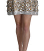 Dolce &amp; Gabbana Silver Embellished High Waist Mini Skirt