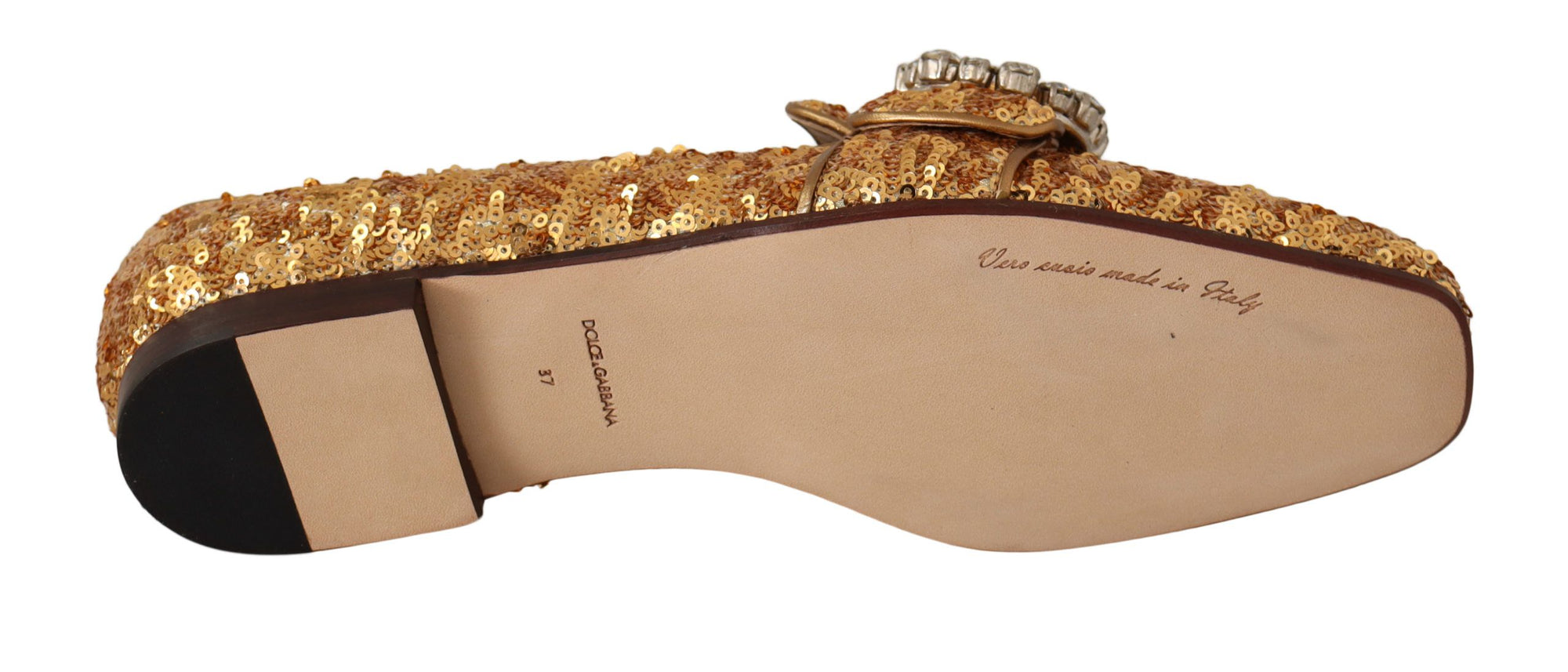 Dolce & Gabbana Élégantes ballerines dorées à paillettes et cristaux