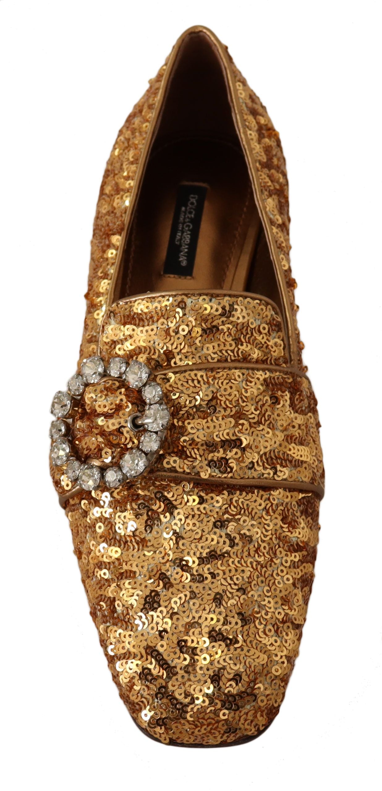 Dolce & Gabbana Élégantes ballerines dorées à paillettes et cristaux