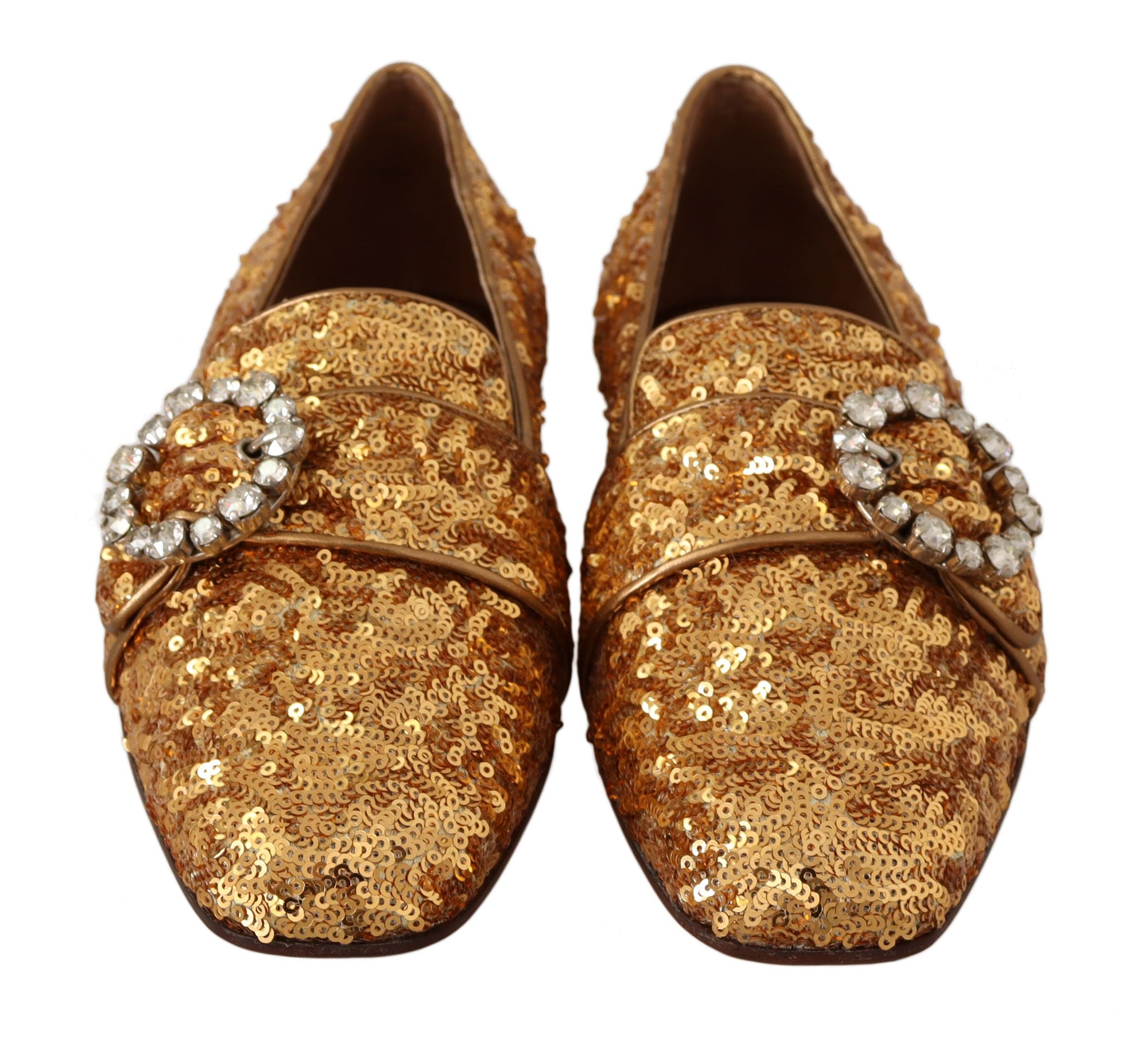 Dolce & Gabbana Élégantes ballerines dorées à paillettes et cristaux