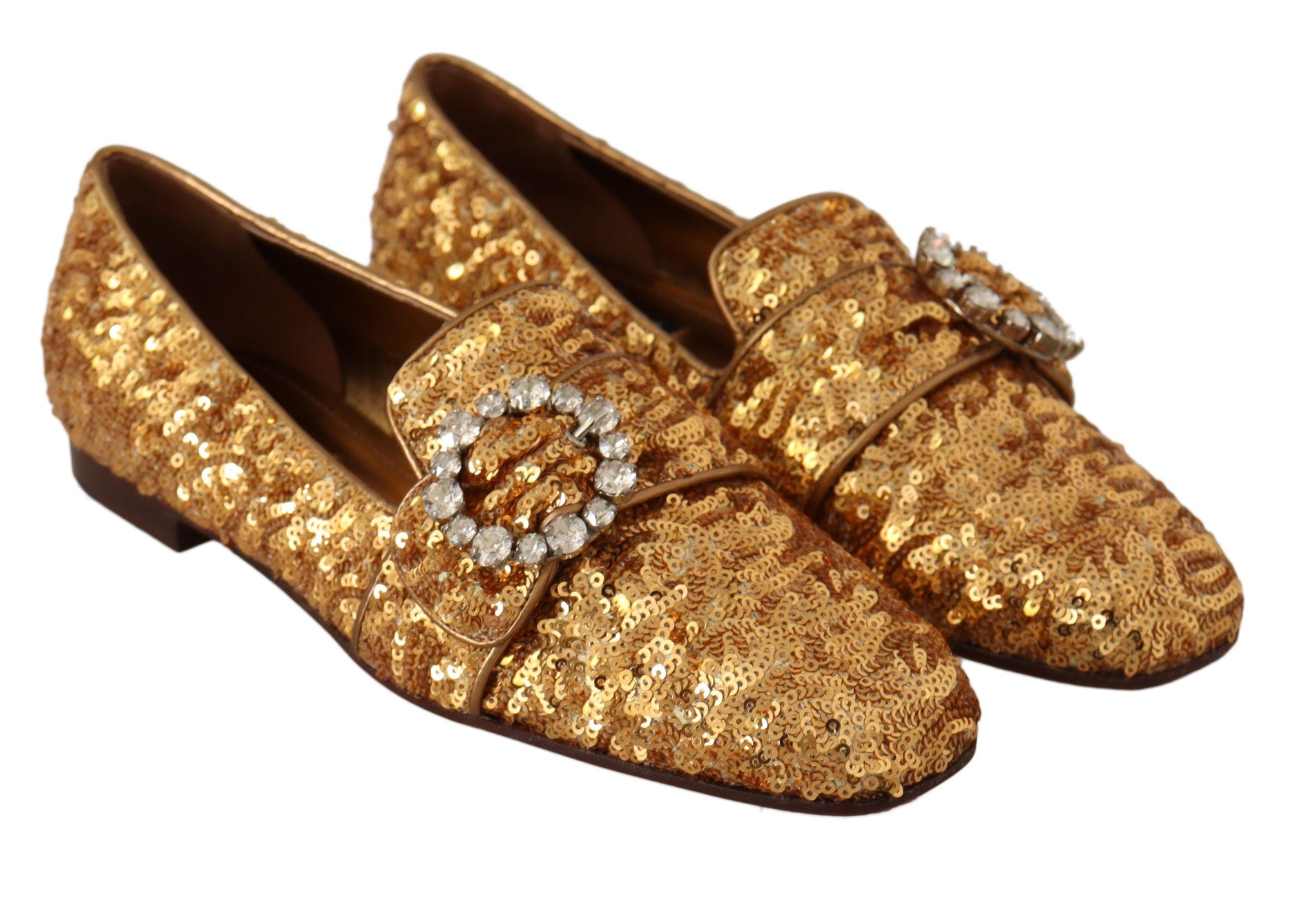 Dolce & Gabbana Élégantes ballerines dorées à paillettes et cristaux