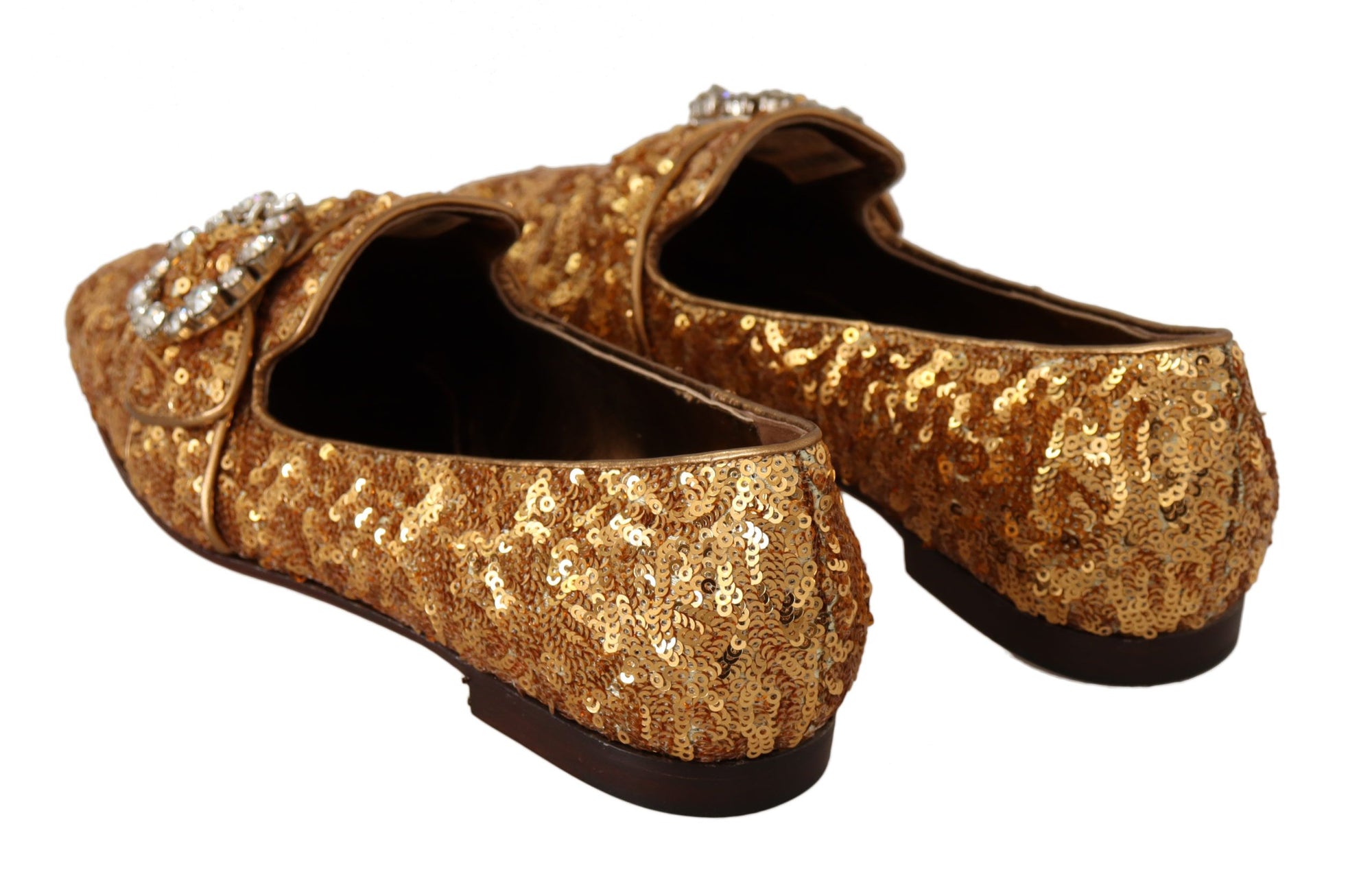 Dolce & Gabbana Élégantes ballerines dorées à paillettes et cristaux