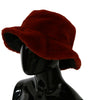 Dolce & Gabbana Red Bordeaux Fur Wide Brim Bucket  Hat