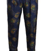Dolce & Gabbana Blue Peacock Print Tapered Trousers Silk Pants