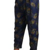 Dolce & Gabbana Blue Peacock Print Tapered Trousers Silk Pants