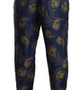 Dolce & Gabbana Blue Peacock Print Tapered Trousers Silk Pants