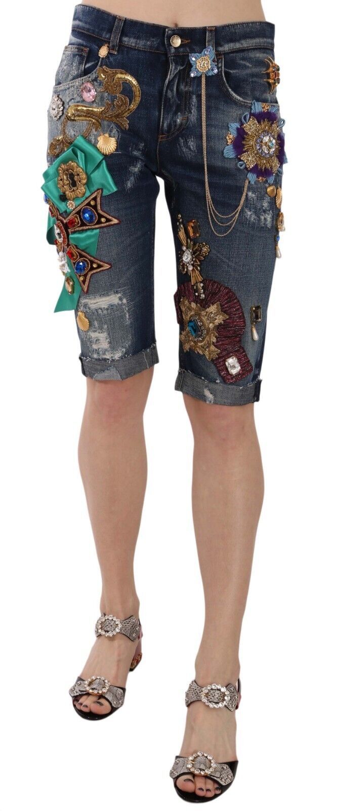 Dolce & Gabbana - Short en jean élégant à ornements jusqu'aux genoux