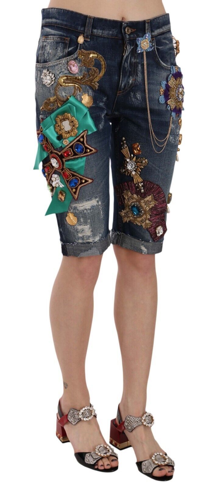Dolce & Gabbana - Short en jean élégant à ornements jusqu'aux genoux