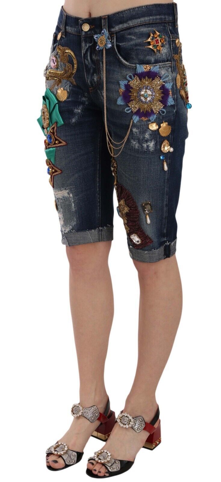 Dolce & Gabbana - Short en jean élégant à ornements jusqu'aux genoux