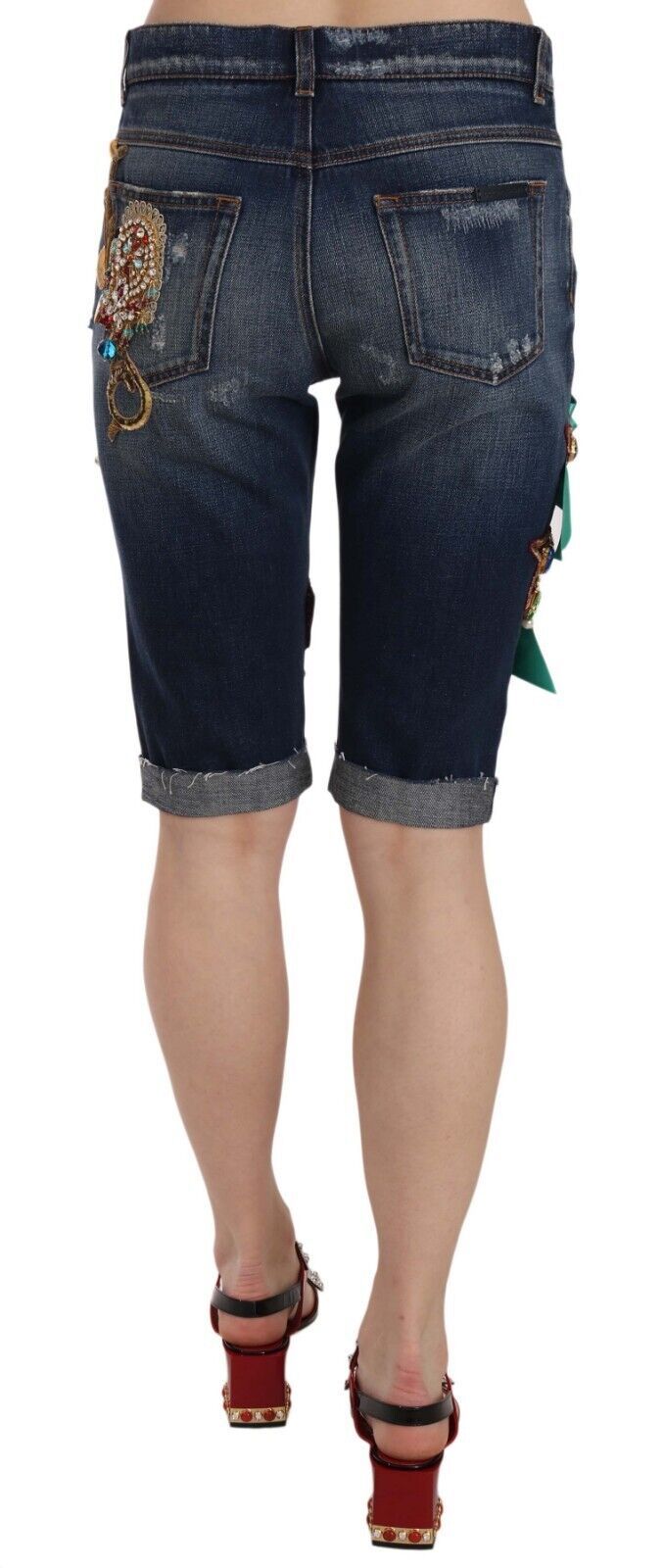 Dolce & Gabbana - Short en jean élégant à ornements jusqu'aux genoux