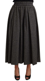 Dolce &amp; Gabbana Elegant A-Line Midi Wool Skirt in Gray Zigzag