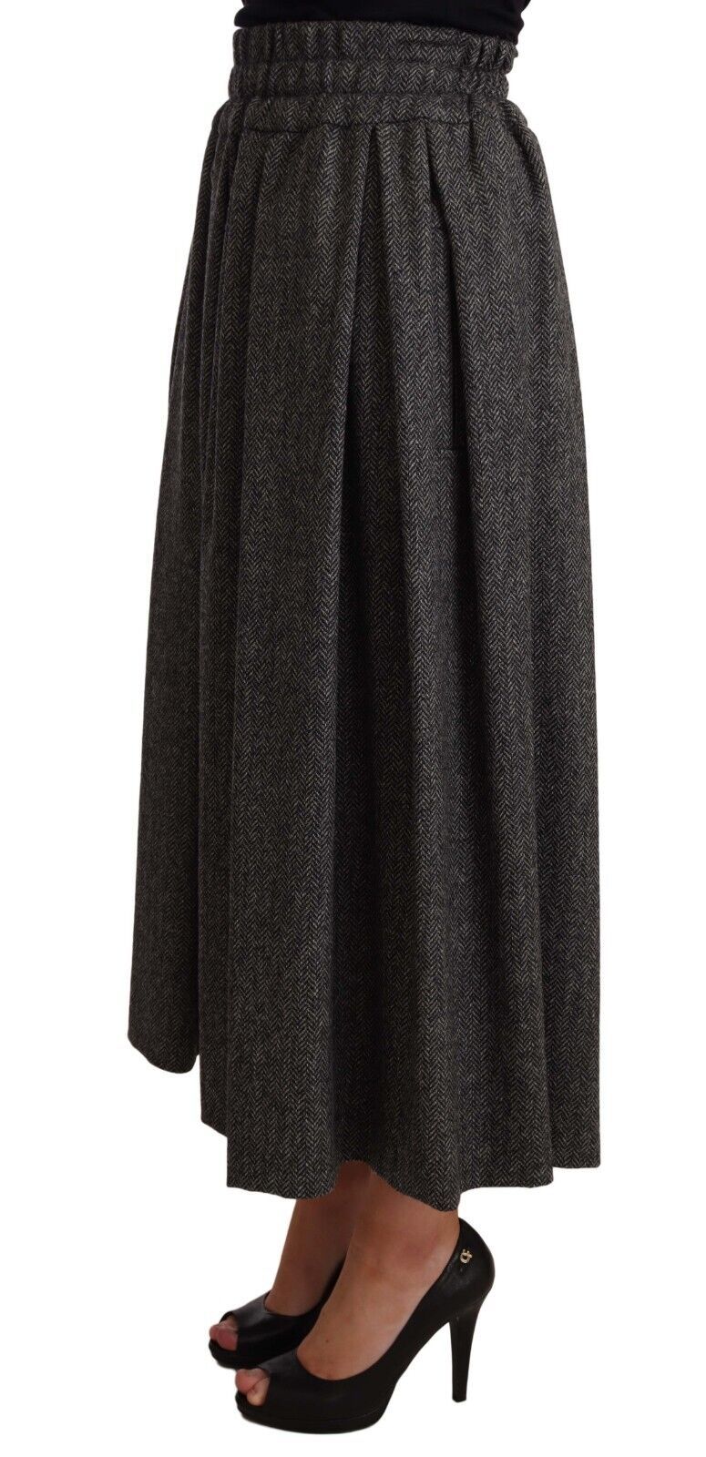 Dolce &amp; Gabbana Elegant A-Line Midi Wool Skirt in Gray Zigzag