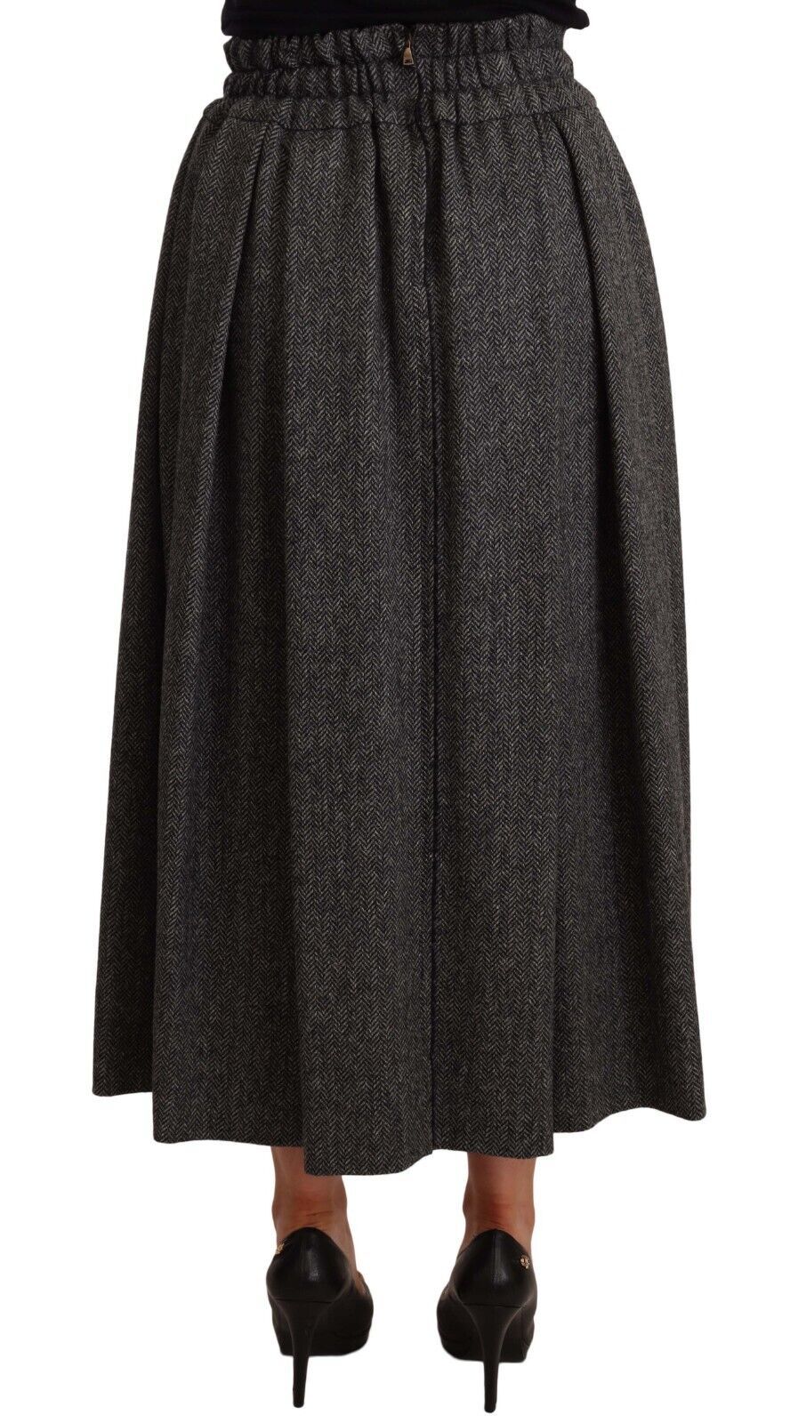 Dolce &amp; Gabbana Elegant A-Line Midi Wool Skirt in Gray Zigzag