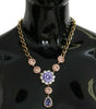 Dolce & Gabbana Elegant Gold Crystal Floral Charm Necklace