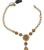 Dolce & Gabbana Elegant Gold Crystal Floral Charm Necklace