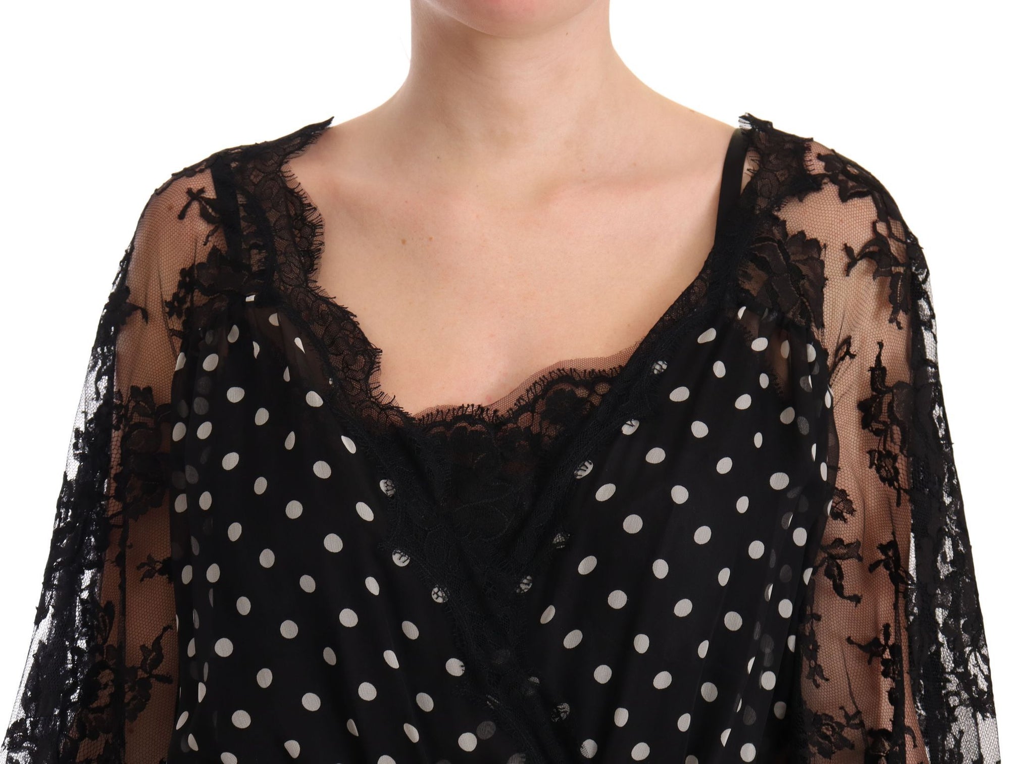 Dolce &amp; Gabbana Elegant Lace Floral Maxi Dress with Polka Dots