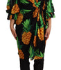 Dolce & Gabbana Black Ananas Print Wrap Stretch Silk Dress
